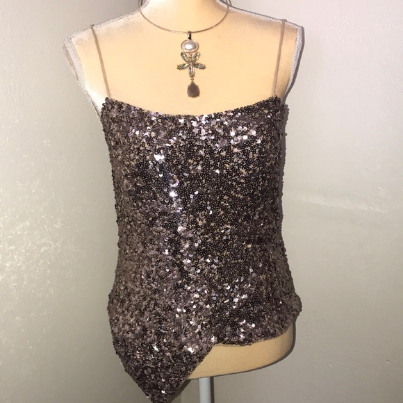 MINT  elegant Brown CACHE SPARKLY TOP Silk - Picture 1 of 8